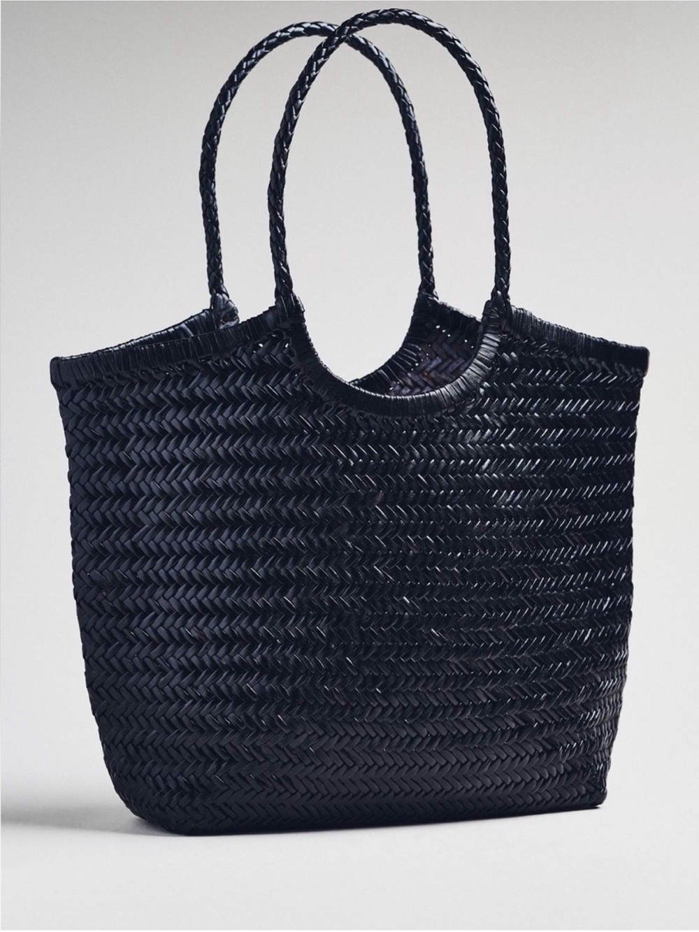 Anthropologie Black Woven Leather Tote Bag NWOT